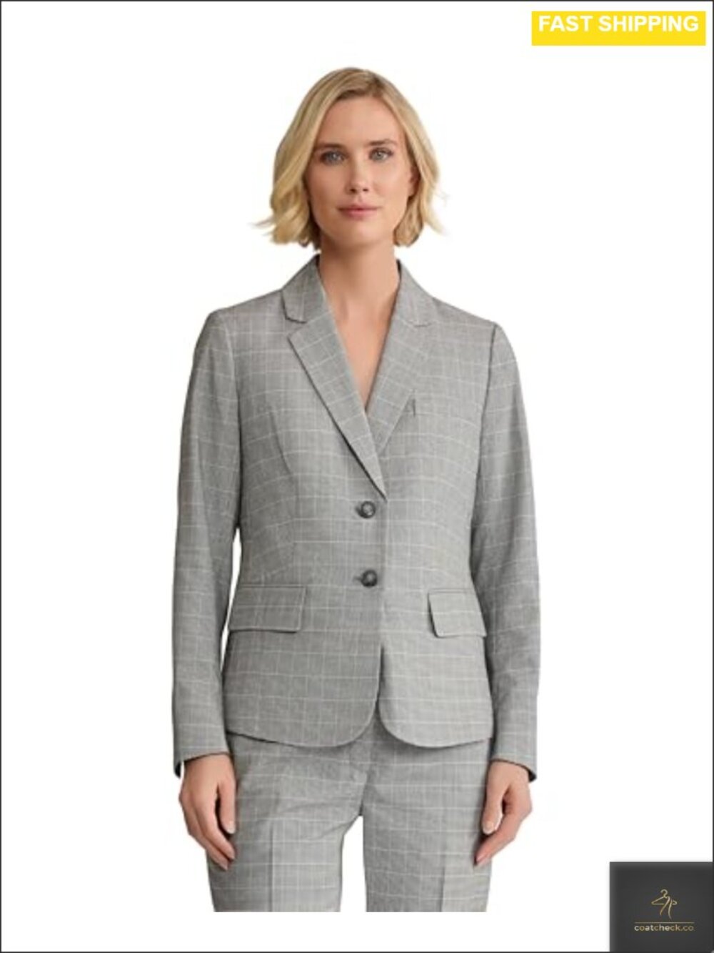 Houndstooth Two Button Blazer Tailored Long Sleeve Notch Collar